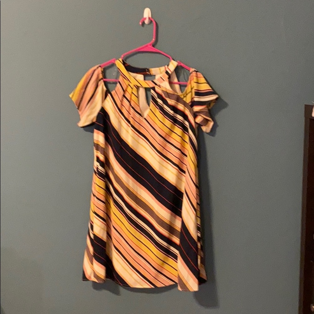Short Striped Cold Shoulder Dress